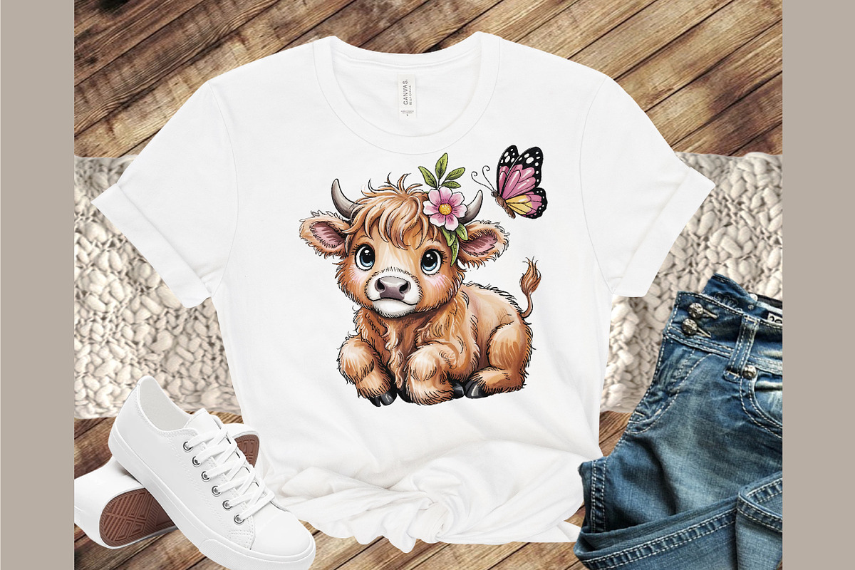 Cute Cartoon Highland Cow Butterfly, an Illustration by Sublimation Artist (Photo 3 of 9)