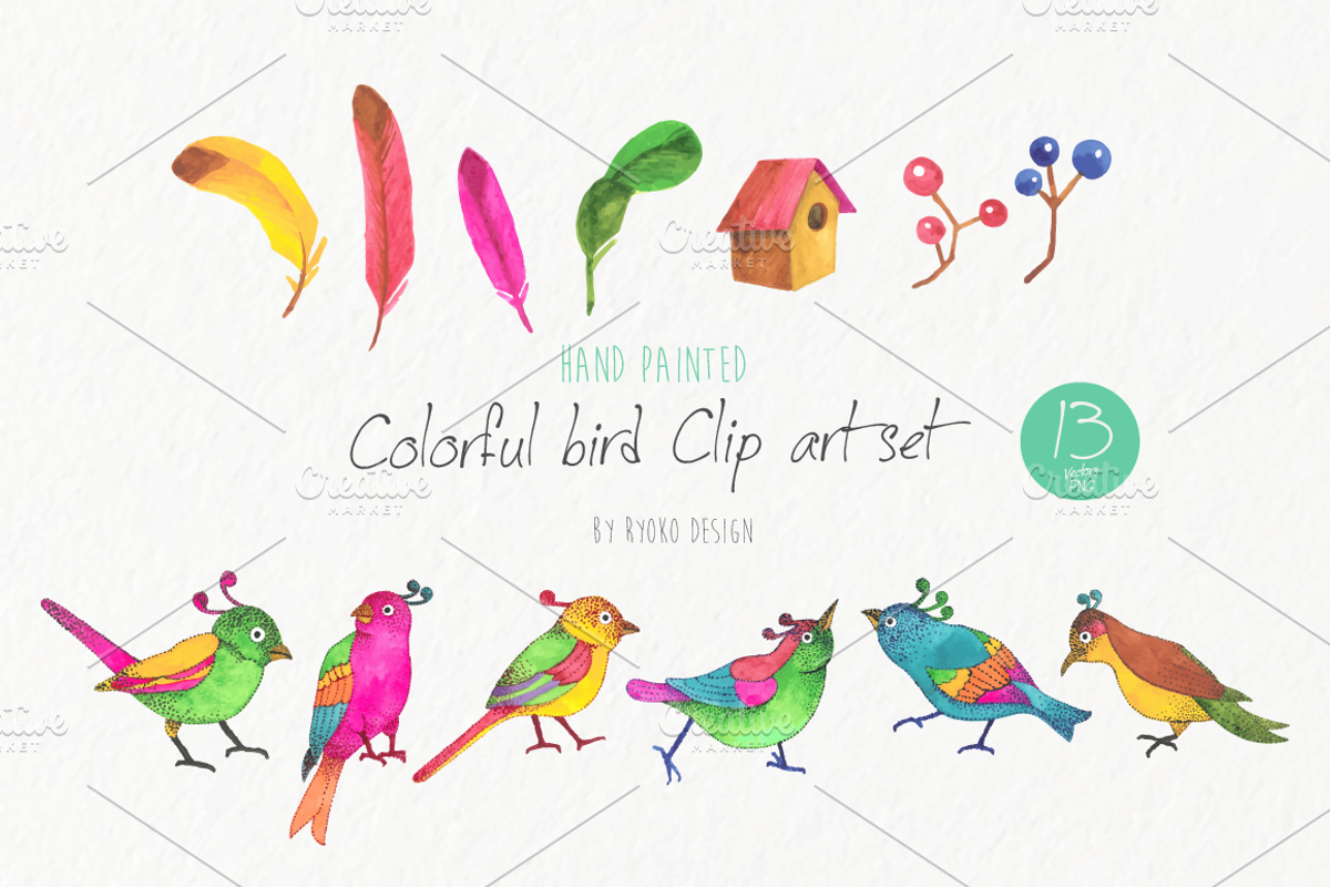 Colorful bird watercolor clipart, an Animal Illustration by Eomoiart (Photo 1 of 3)