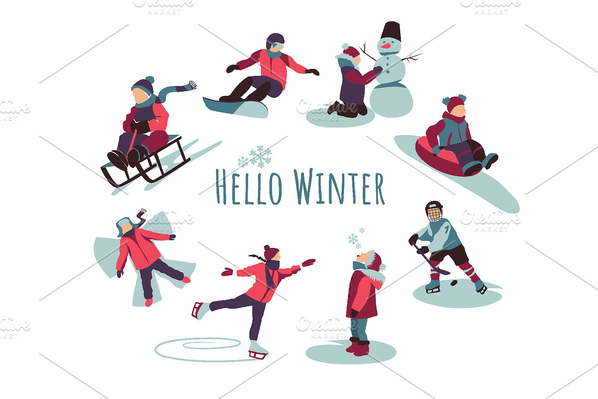 Winter Activities Vector Set, a Seasonal Illustration by Zonda (Photo 3 of 13)