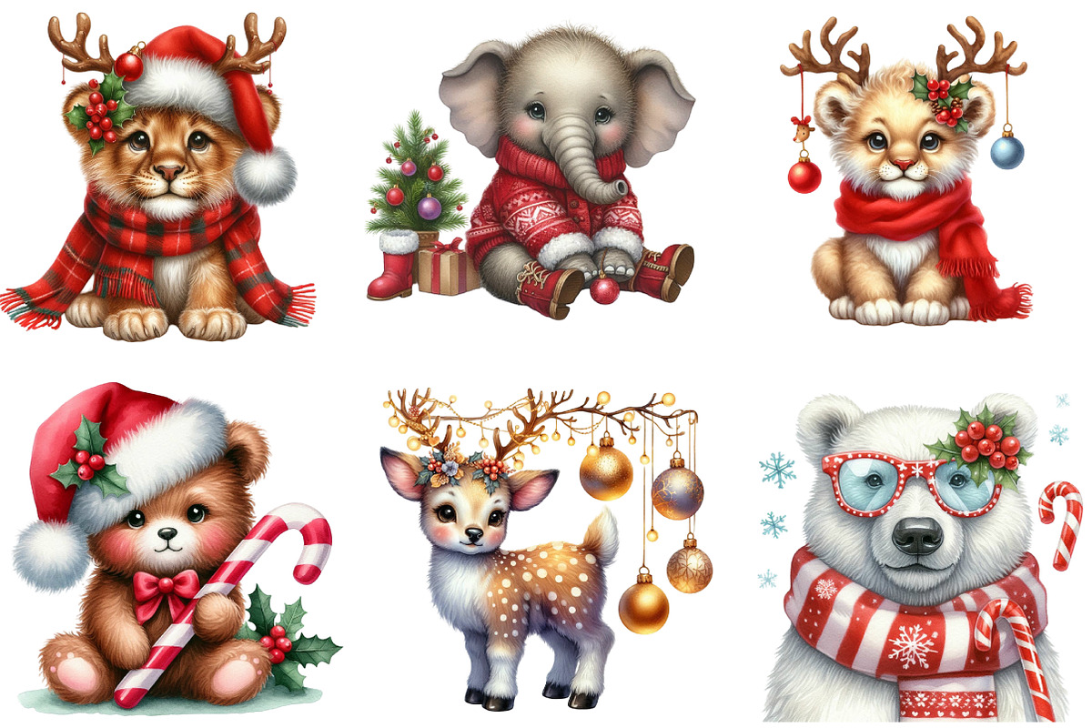 Christmas Animal Watercolor Clipart, an Illustration by DreamArtGraphic (Photo 2 of 5)