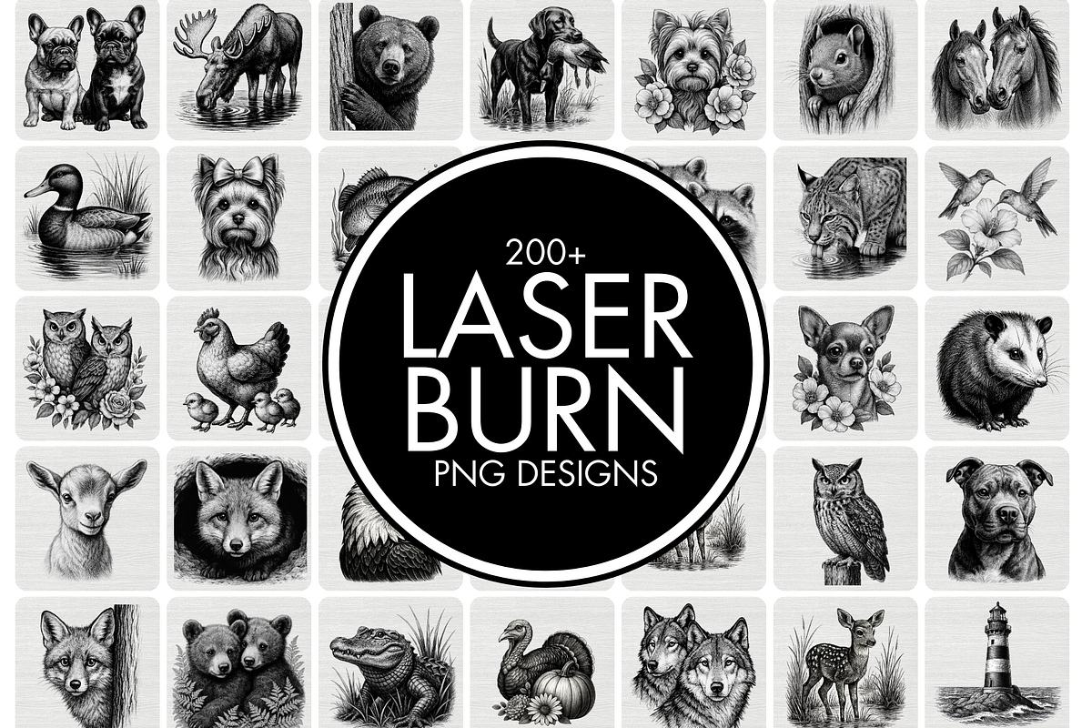 200+ Laser Burn Designs Bundle, an Animal Illustration by palmettosvg (Photo 2 of 7)