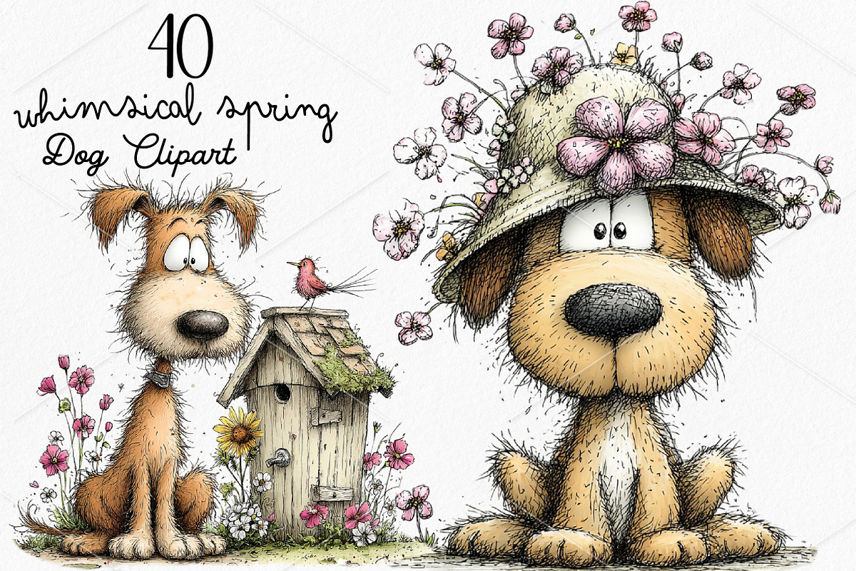 Whimsical Spring Dog Clipart Bundle, a Seasonal Illustration by Canvas ...