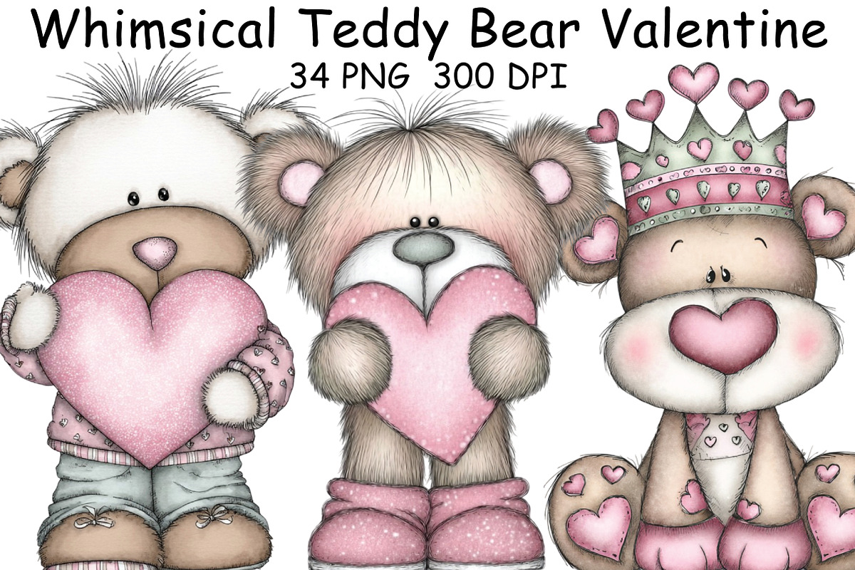 Whimsical Teddy Bear Valentine Clipa, a Graphic by CraftArtStudio (Photo 1 of 6)