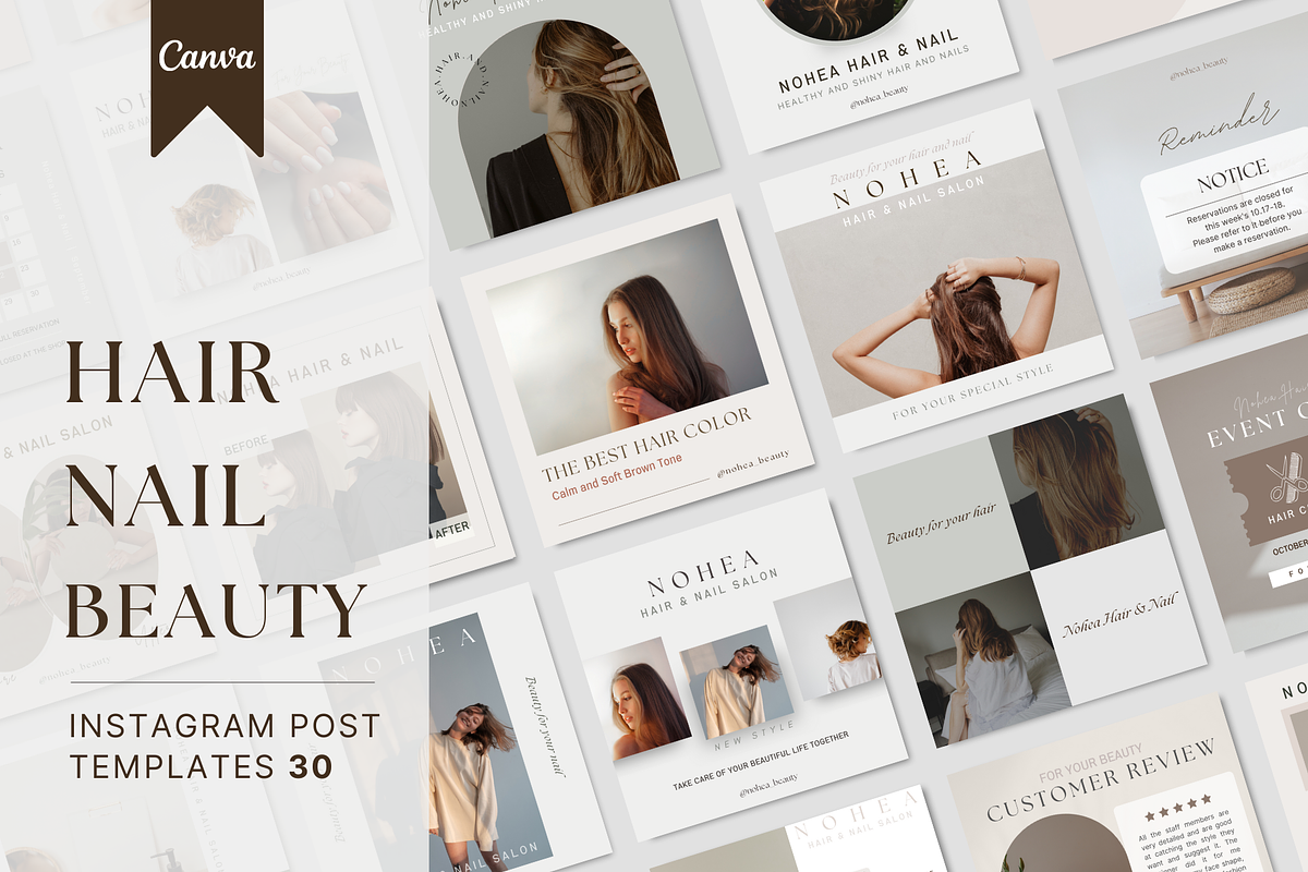 Hair Beauty Instagram Template CANVA, a Social Media Template by NoheaDesignShop (Photo 1 of 11)