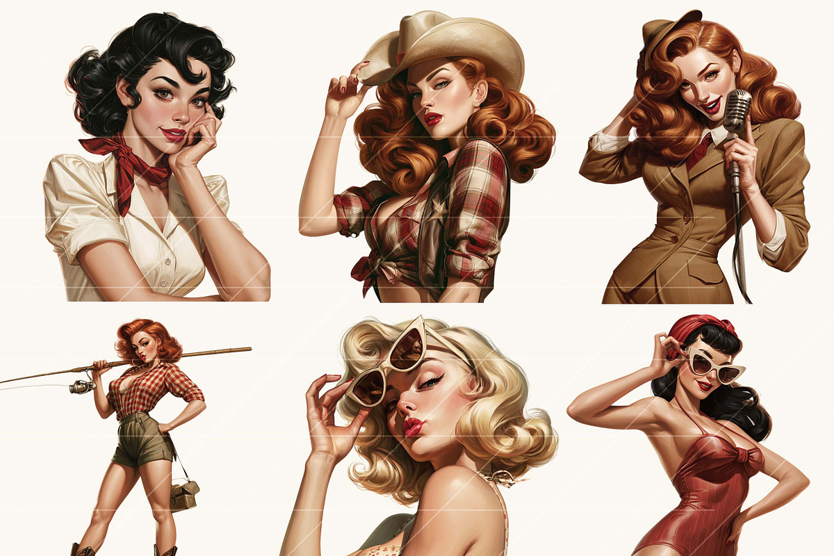 Rockabilly Pin Up Girl Clipart, a Person Illustration by BusyDaydesign (Photo 6 of 9)