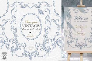 Wedding clip art blue baroque frames