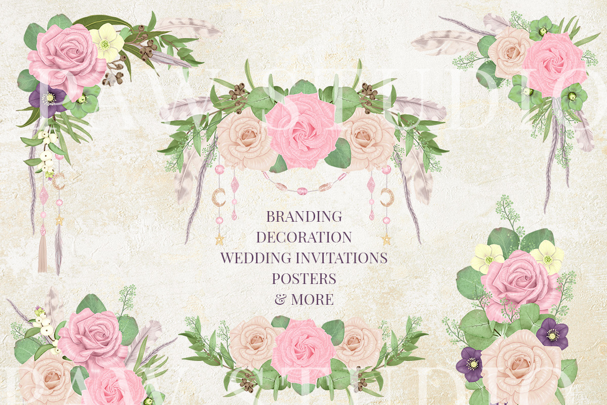 Boho Frames Floral Borders Wreaths, an Illustration by PawGraphic (Photo 3 of 9)