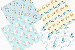 Baby Boy Watercolor Seamless Pattern