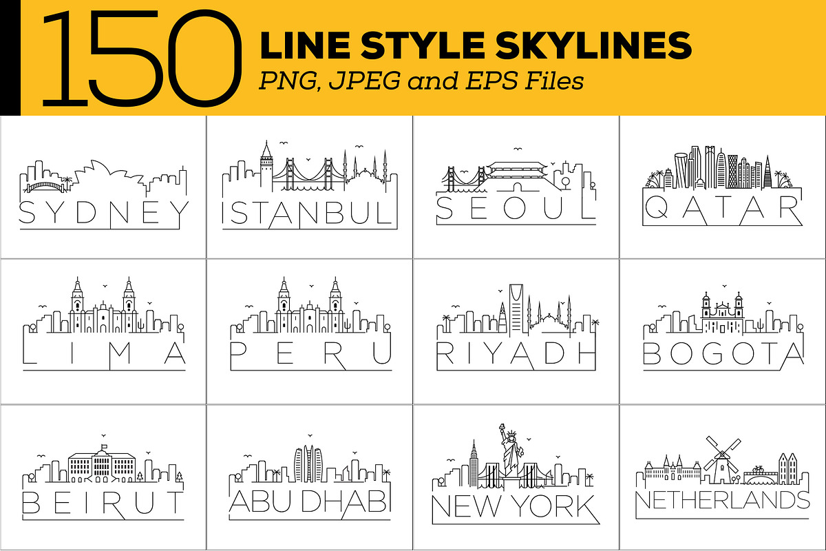 150 - Linear Style City Skylines, an Outline Icon by Kursat Unsal (Photo 12 of 18)