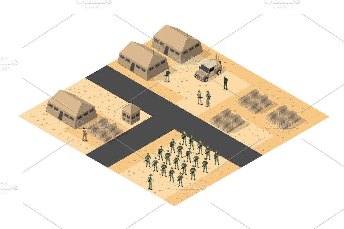 Military base in desert with, an Illustration by AlexZeL