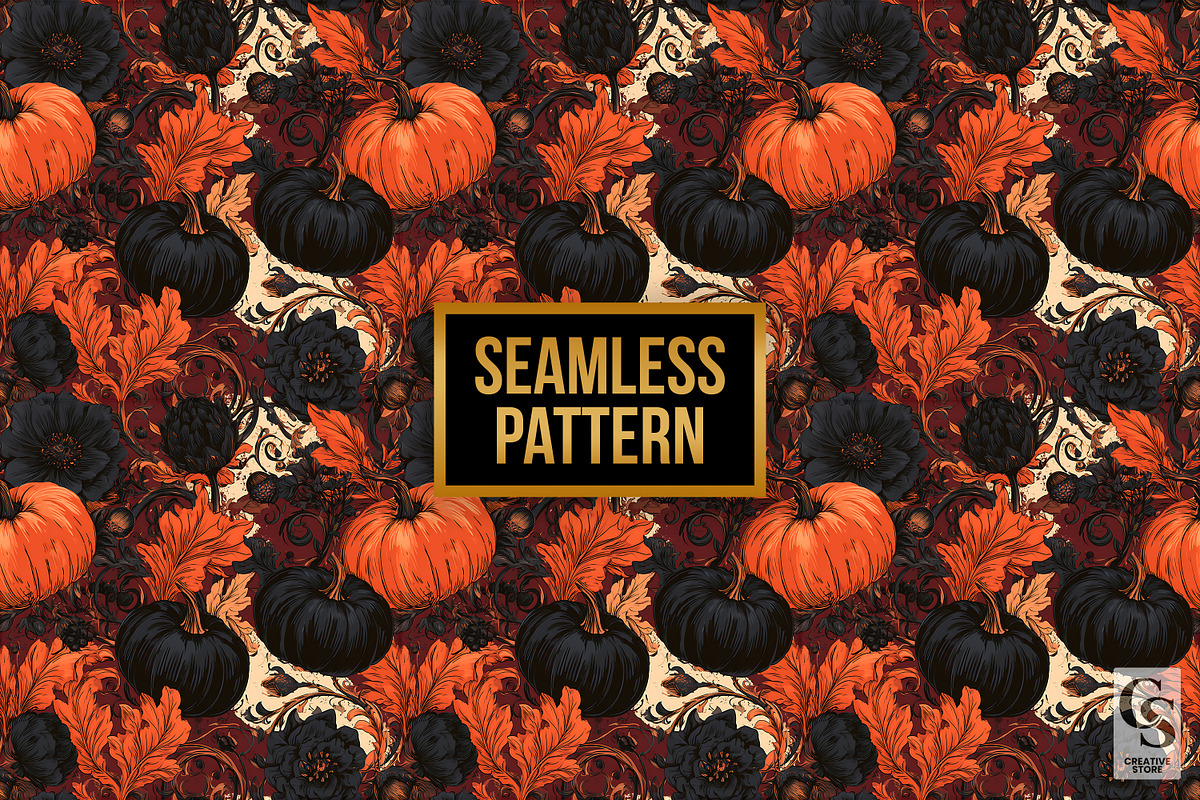 Gothic Autumn Pumpkins Digital Paper, a Pattern Graphic by Creative Store (Photo 4 of 5)