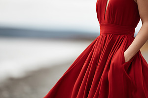 Elegant woman in a flowing red dress, a Beauty & Fashion Photo by MistyDay