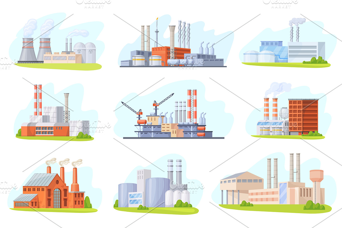 Cartoon plants factories buildings, an Illustration by Stock-Smart-Start