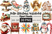 Retro Christmas Watercolor Clipart, an Illustration by Black Bird Studio (Thumbnail 1 of 6)