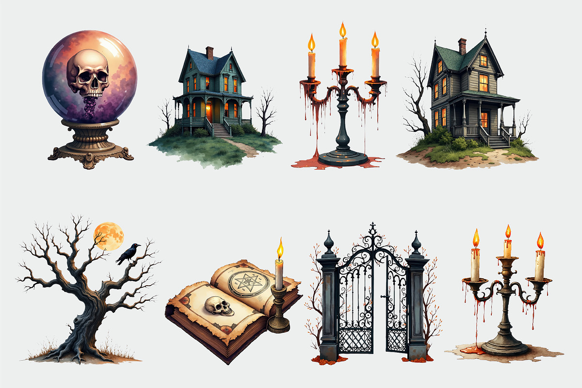 Haunted Halloween Clipart PNG Set, an Object Graphic by Printable Pretty Studio (Photo 5 of 6)