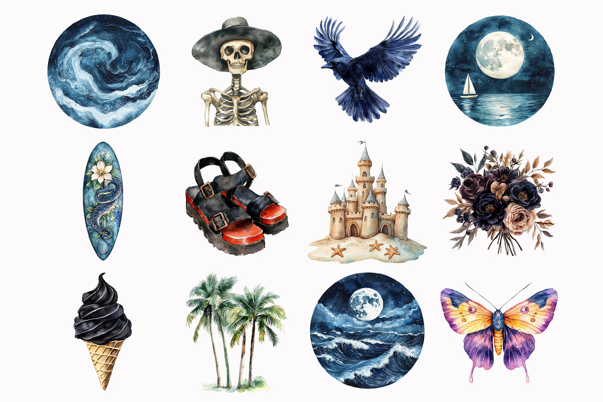 Watercolor Gothic Summer Clipart, an Illustration by Design Market (Photo 4 of 5)