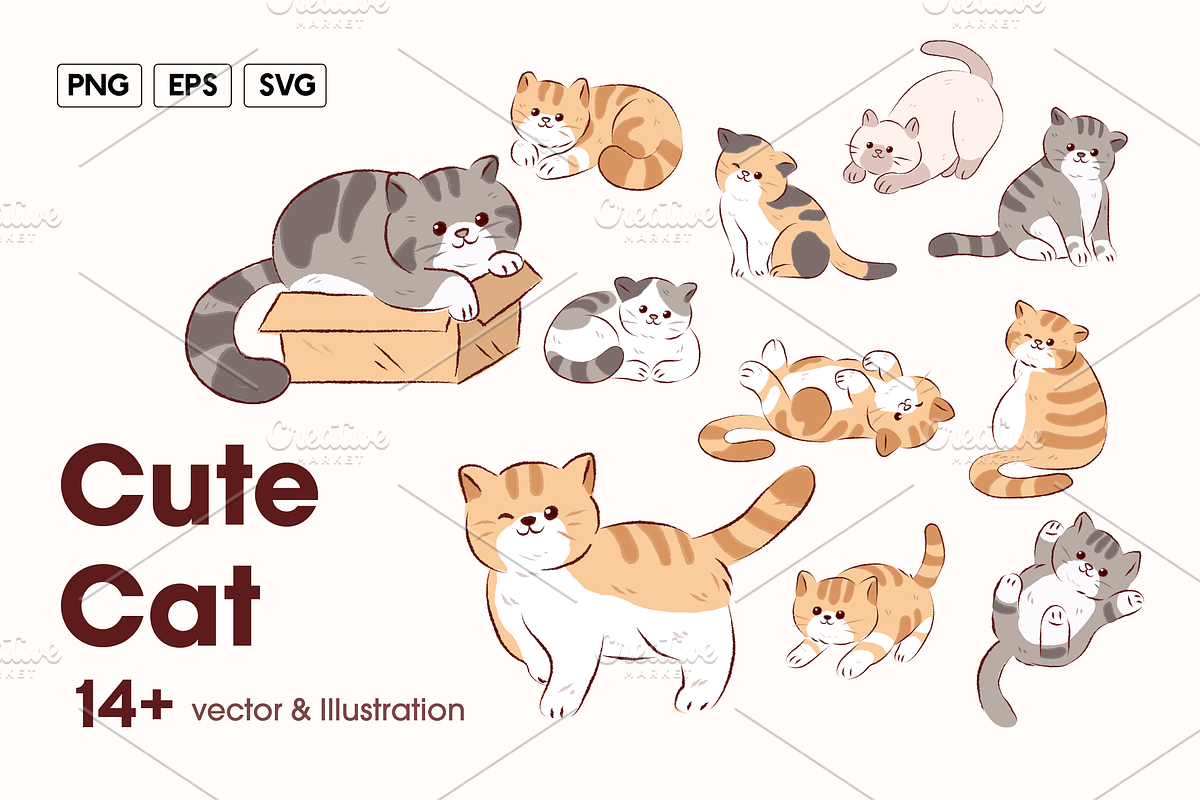 Cute Cat Illustration Pack, an Object Graphic by Sinando Studio (Photo 1 of 4)