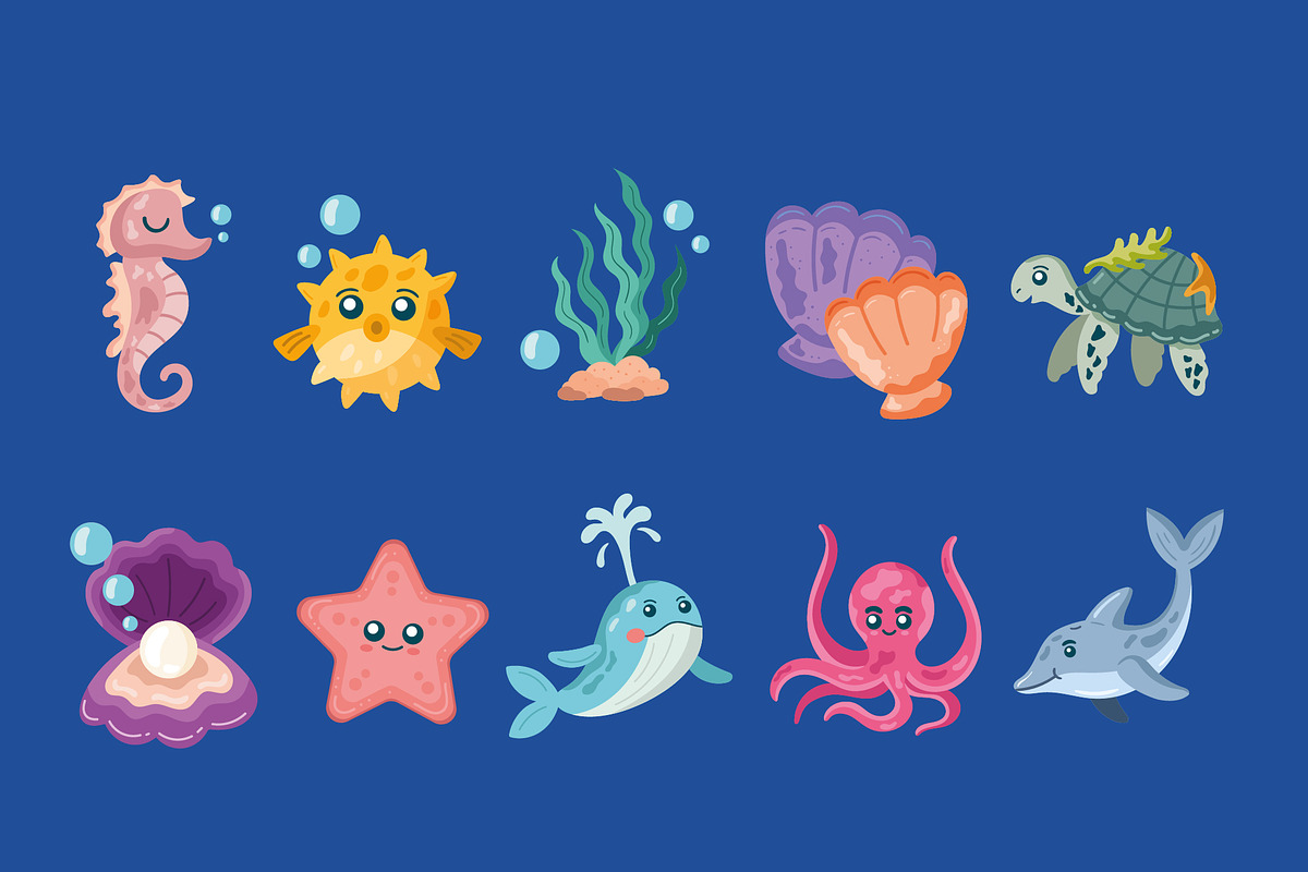 Cute Sea Life Illustration Set