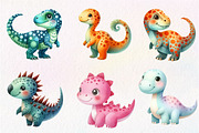 Cute Dinosaurs Clipart, an Illustration by CreationArt (Thumbnail 4 of 5)