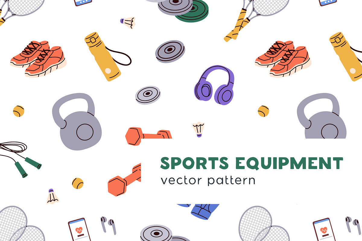 Sports equipment seamless pattern, a Pattern Graphic by Good Studio (Photo 1 of 4)