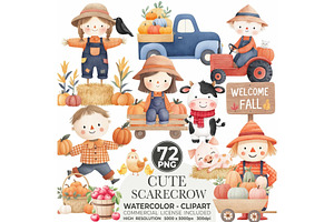 Watercolor Scarecrow Clipart Fall