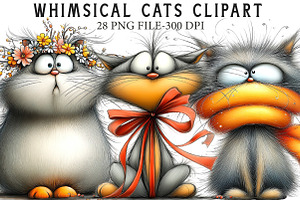 Whimsical Cats Clipart, an Illustration by Libby Wishes