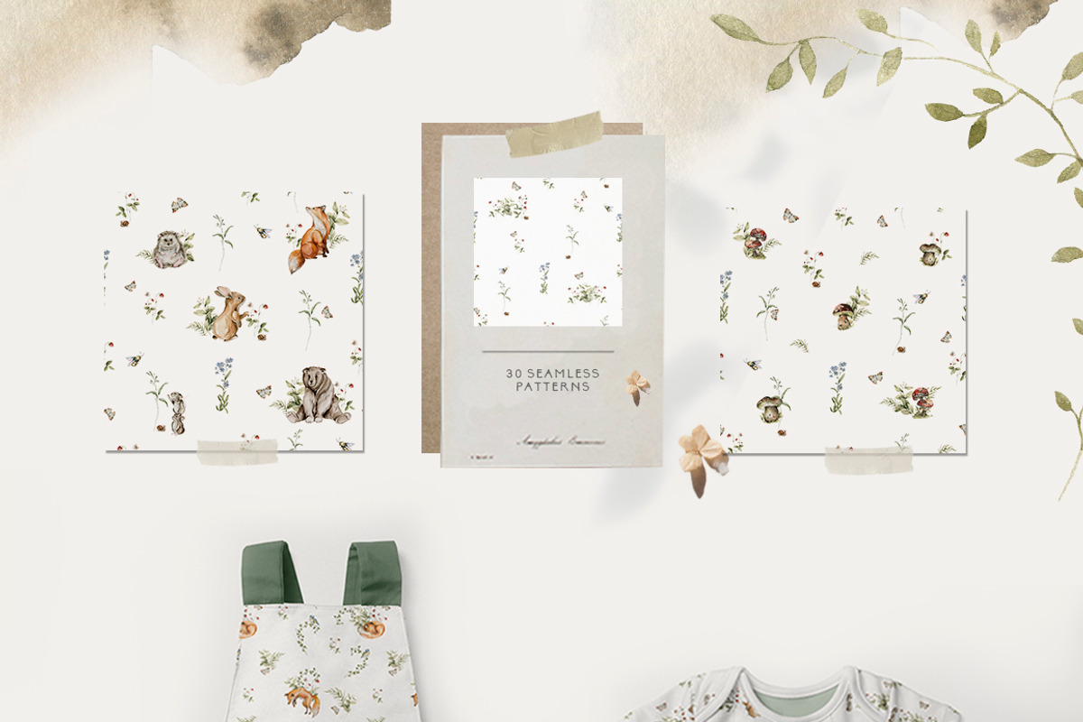 Woodland kids patterns Cute animals, an Animal Illustration by 60secondsArt (Photo 3 of 16)