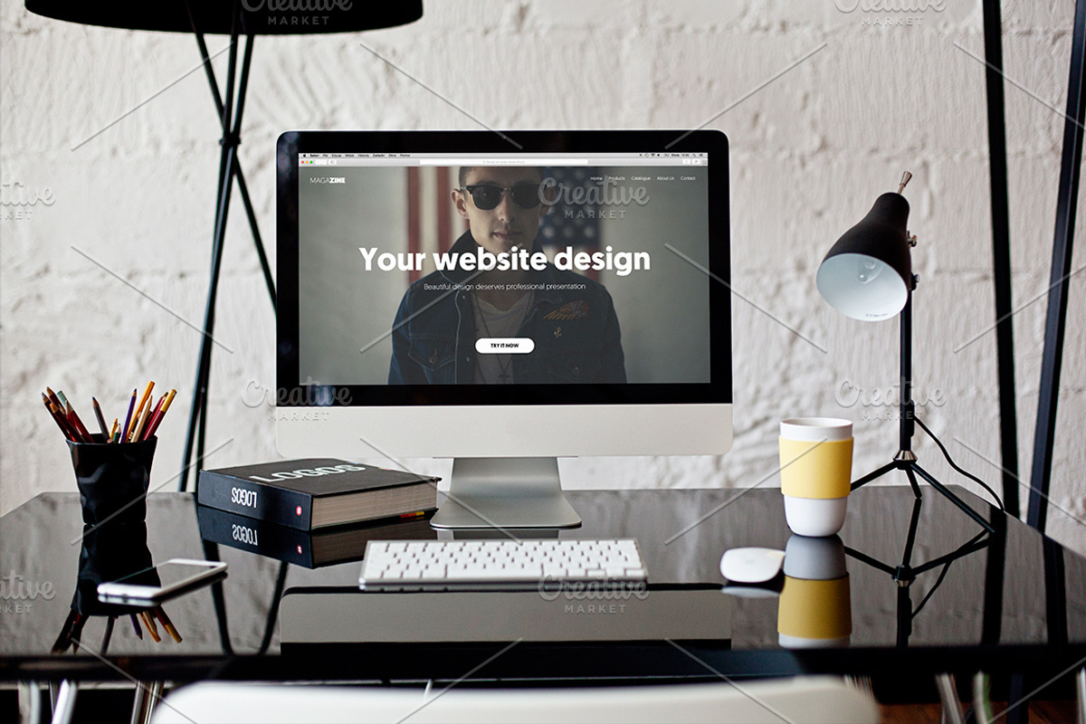 iMac B&W workspace - 6 photo mockups, a Mac Mockup by show it better (Photo 5 of 5)