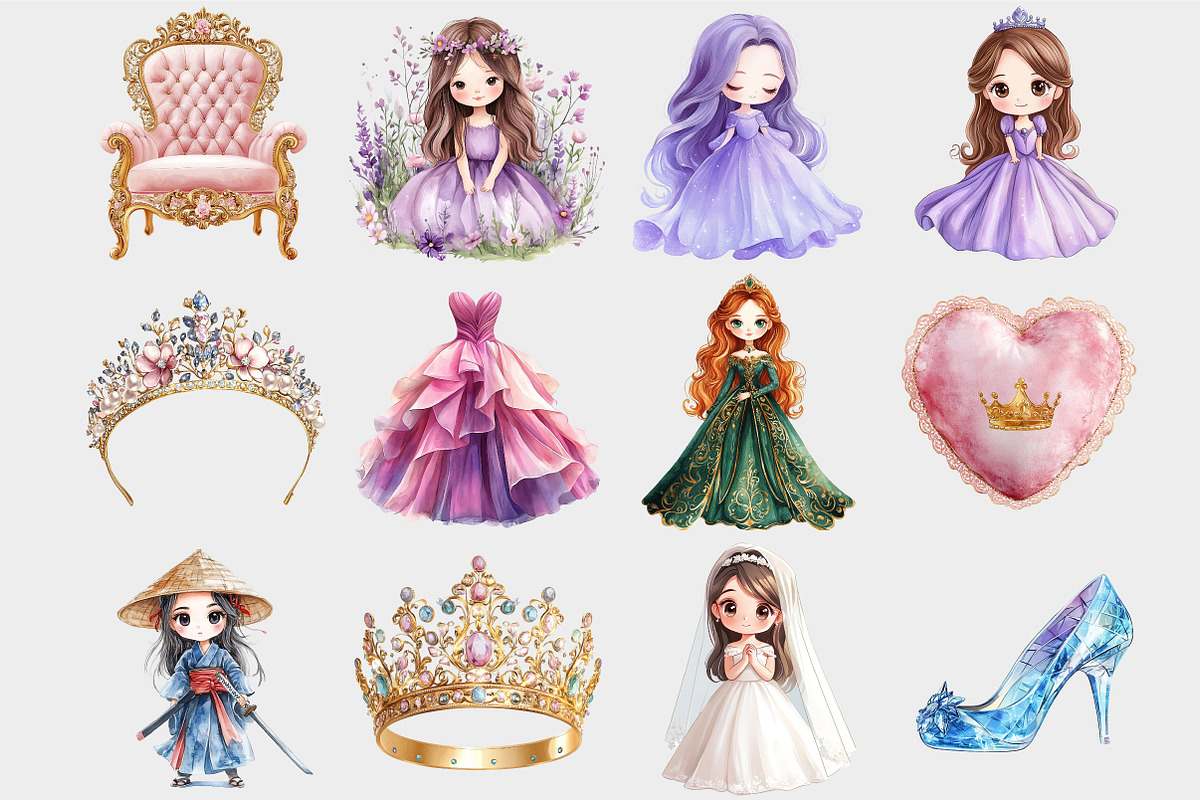 Watercolor Princess Clipart, a Seasonal Illustration by Design Market (Photo 5 of 5)