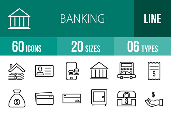 60 Banking Line Icons