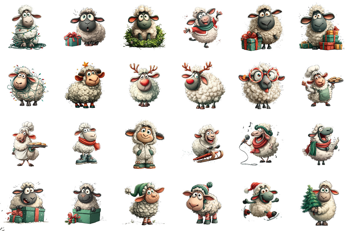 Funny Christmas Sheep Clipart, an Illustration by Sublimation Artist (Photo 2 of 6)