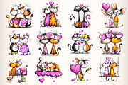 Quirky Valentines Cats Clipart, an Illustration by Dream Creation (Thumbnail 6 of 7)