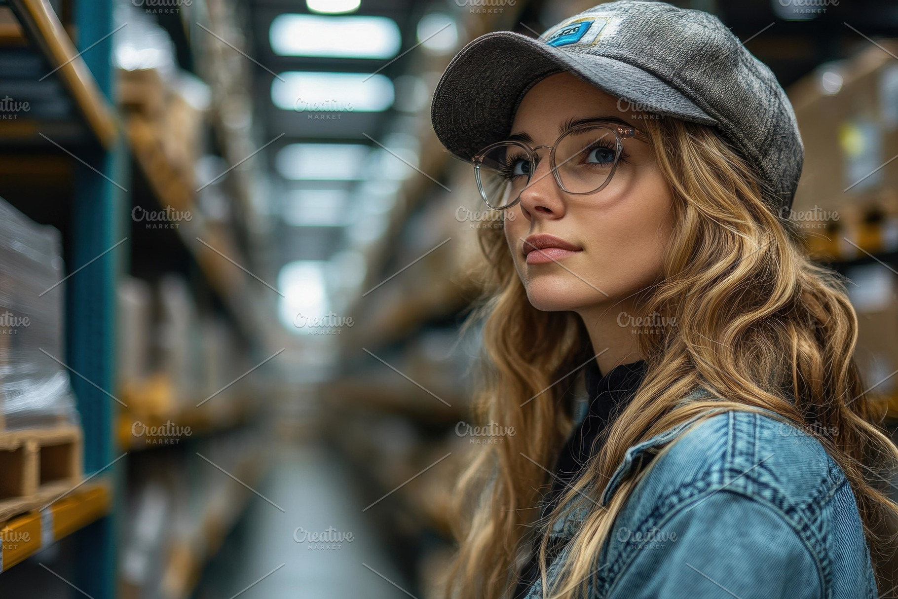 Young woman in a cap and glasses in, a Photo by Tanuart