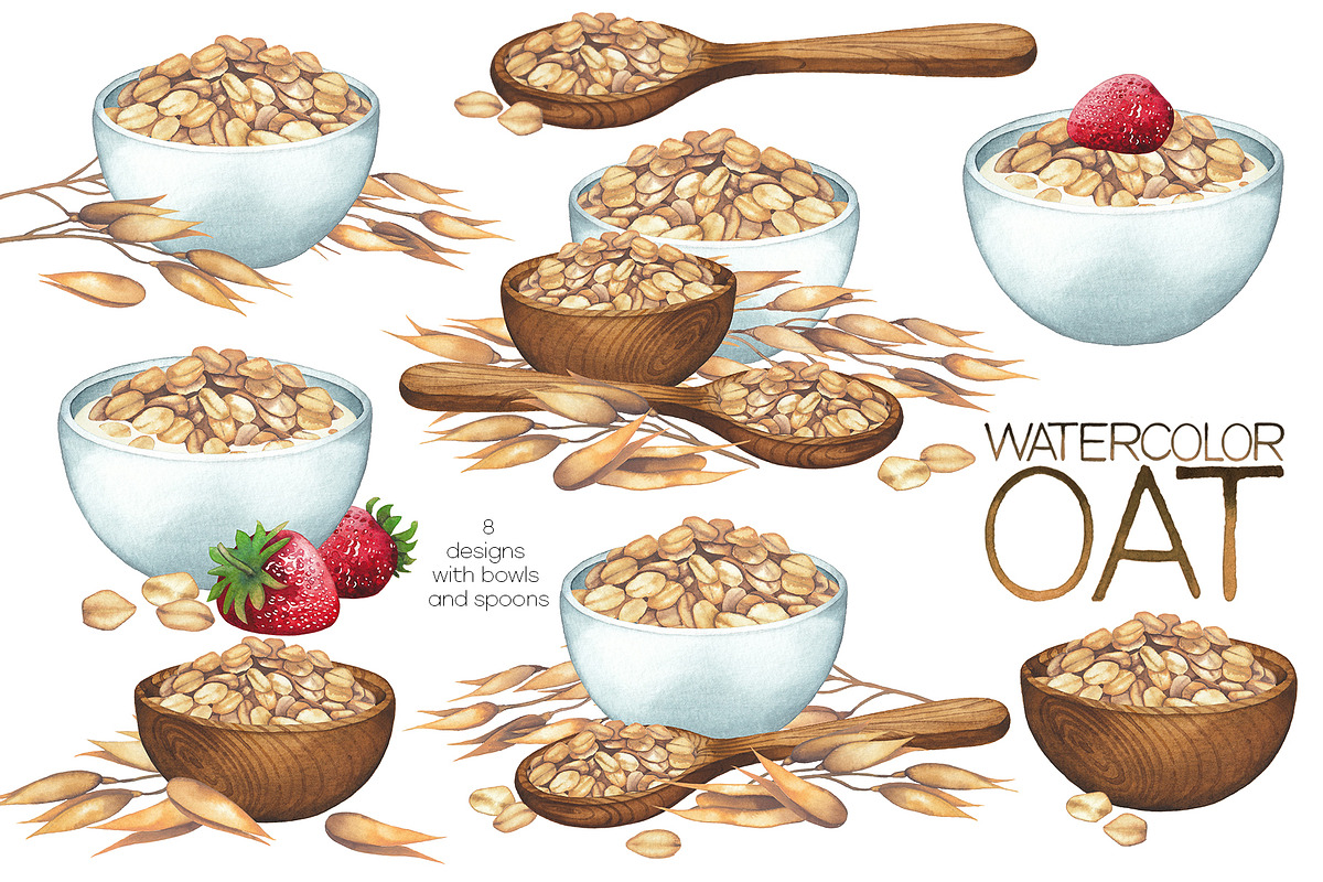 Watercolor oat and milk, a Food Illustration by Ekaterina Glazkova (Photo 5 of 7)