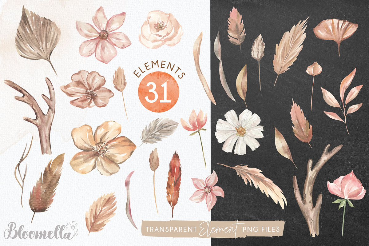Watercolour Bohemian Florals Neutral, a Decorative Illustration by Bloomella (Photo 7 of 8)