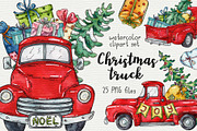 Christmas truck watercolor clipart, an Object Graphic by Trinibis (Thumbnail 1 of 5)