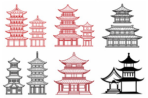 Japanese Pagodas and Buddhist Temple, an Object Graphic by Billah Hub