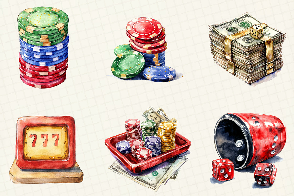 Casino Watercolor Cliparts, an Illustration by OK Design (Photo 2 of 5)