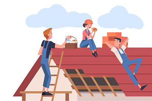 Roof Repair with People, a Person Illustration by TopVectors