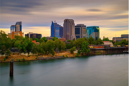 Sunset above Sacramento skyline and, an Architecture Photo by Nick Fox