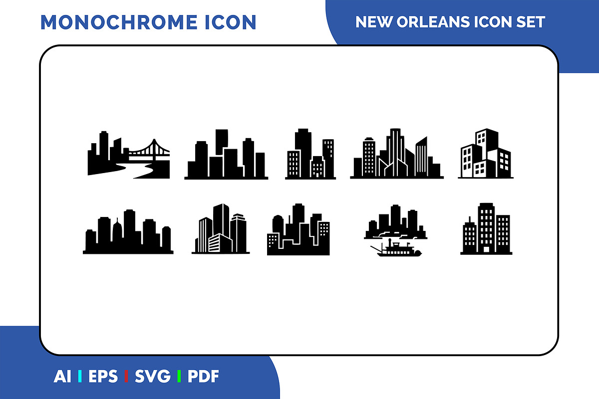 New Orleans Skyline Icon Set, a Solid Icon by Fontmine Studio (Photo 1 of 3)