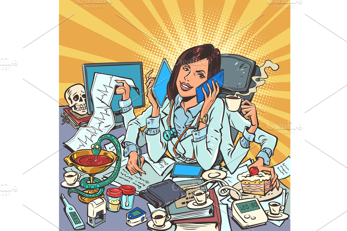 A female doctor manages to do, a Person Illustration by rogistok