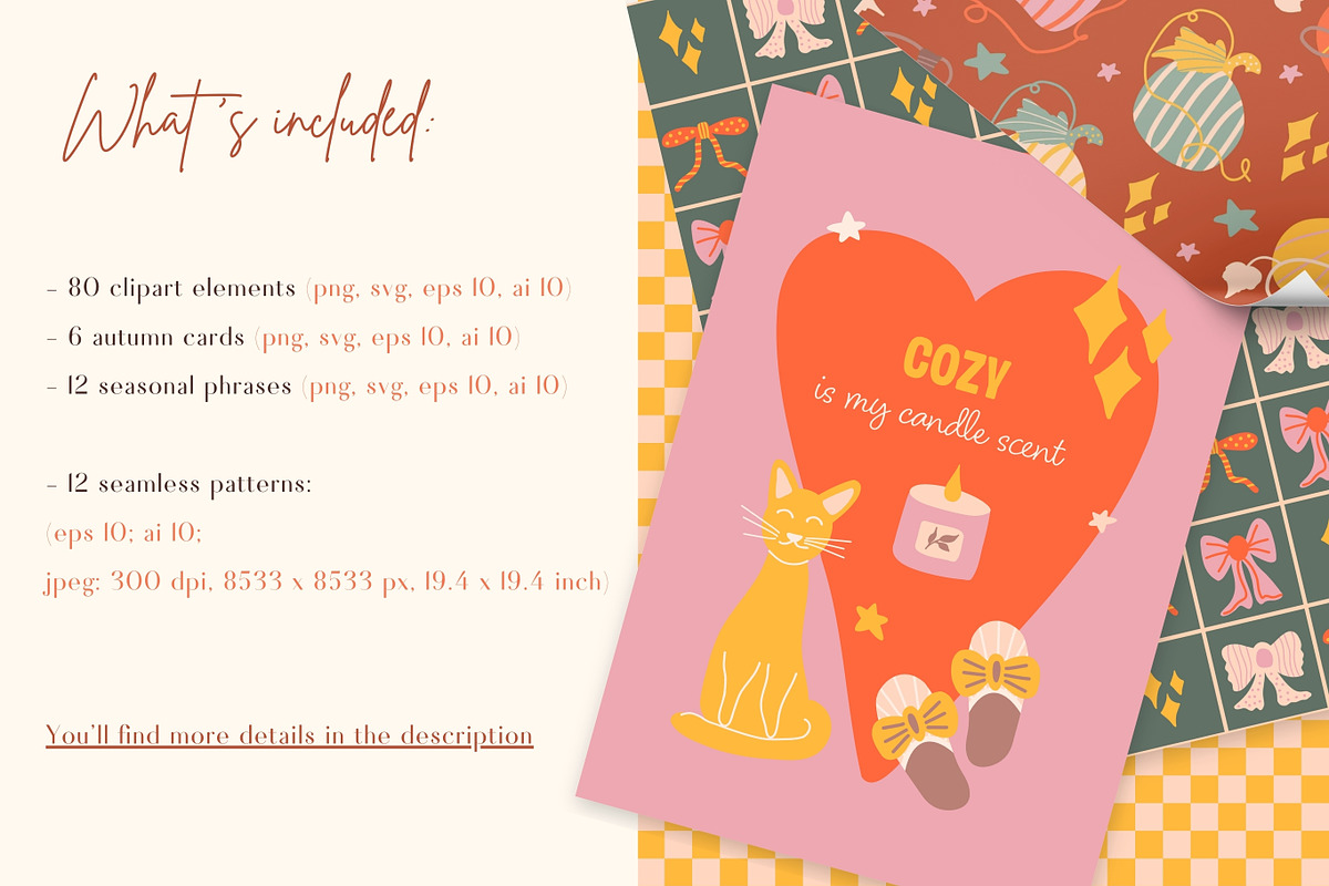 Cute cozy autumn graphics & patterns, a Seasonal Illustration by CapriceMeDesigns (Photo 2 of 24)