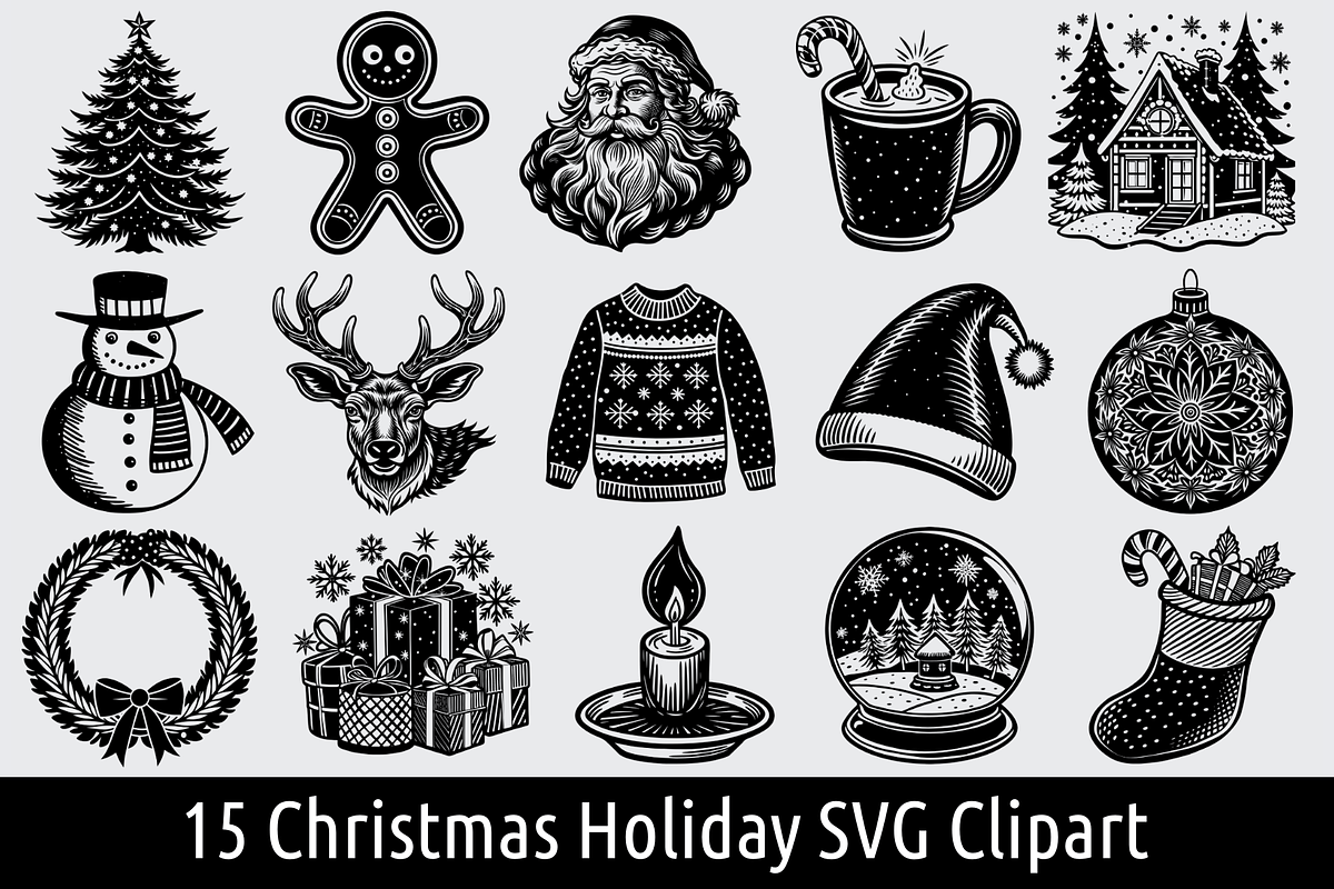 15 Christmas Holiday SVG Cliparts, an Object Graphic by Palleon