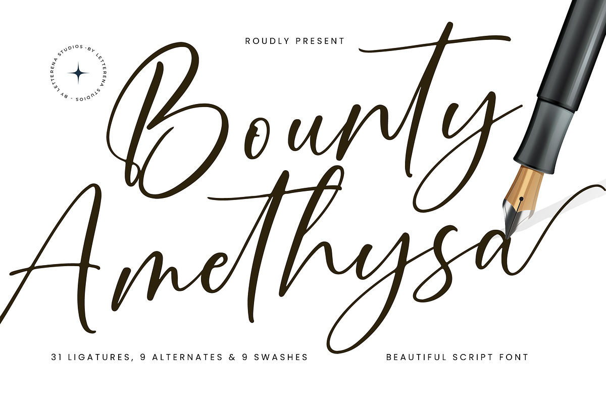 Bounty Amethysa Beautiful Script, a Script Font by Letterena Studios Script (Photo 1 of 15)