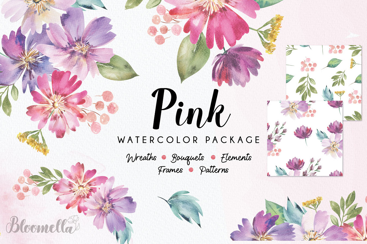 Watercolour Flowers Pink Florals, a Decorative Illustration by Bloomella (Photo 1 of 8)