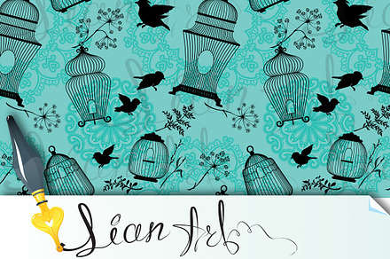 Seamless with  bird cage