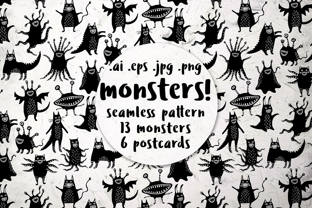 Monsters, illustratons and pattern, a Texture Illustration by pineart (Photo 1 of 6)