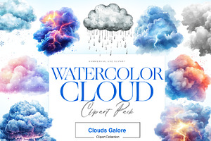 Watercolor Clouds Clipart, Cloud PNG, a Decorative Illustration by BrushstrokeArtGB