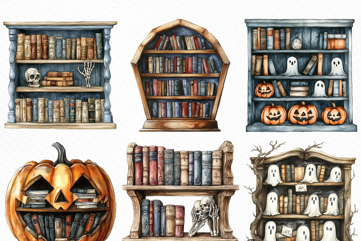 Watercolor Halloween Bookshelf PNG, an Illustration by Craft Nest (Photo 5 of 6)